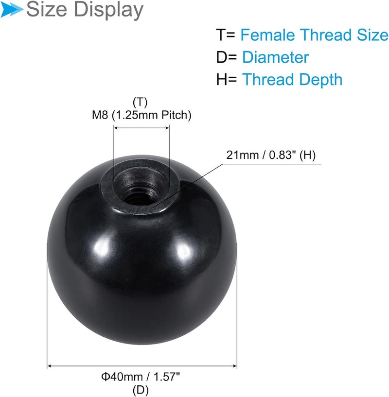 CoCud Thermoset Ball Knobs, M8 Female Thread 40mm Diameter, Plastic Metric Hand Screw Grip Black - (Applications: for Lathe Machinery Lever Handle), 4-Pieces - Image 2